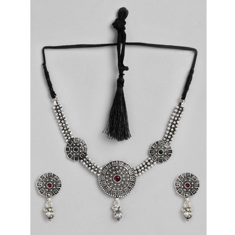 Women's Rose Gold Plated Alloy Necklace & Earings Set (Silver)