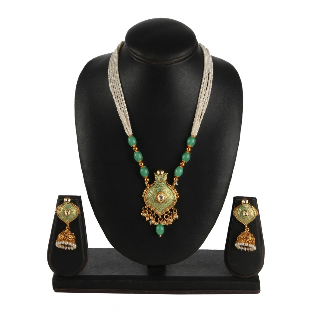 Women's Rose Gold Plated Alloy Necklace & Earings Set (Green) - Image 5