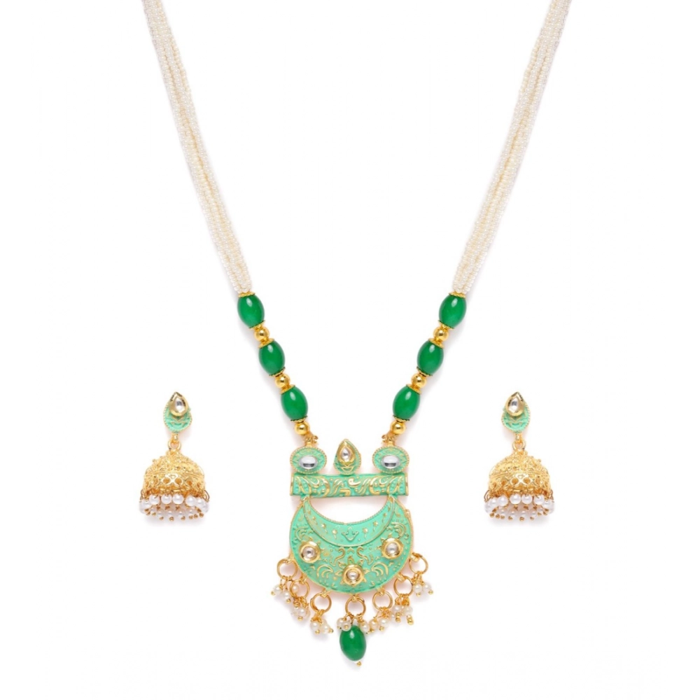 Women's Rose Gold Plated Alloy Necklace & Earings Set (Green) - Image 5