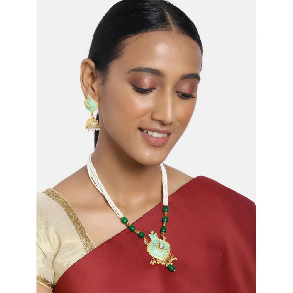 Women's Rose Gold Plated Alloy Necklace & Earings Set (Green) - Image 3