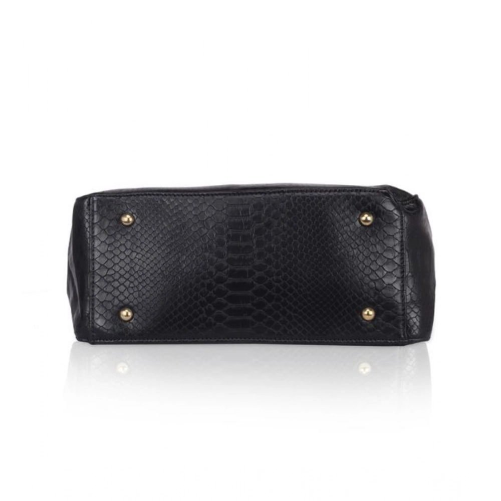 Women's Faux Leather Textured Tote Bag (Black) - Image 2