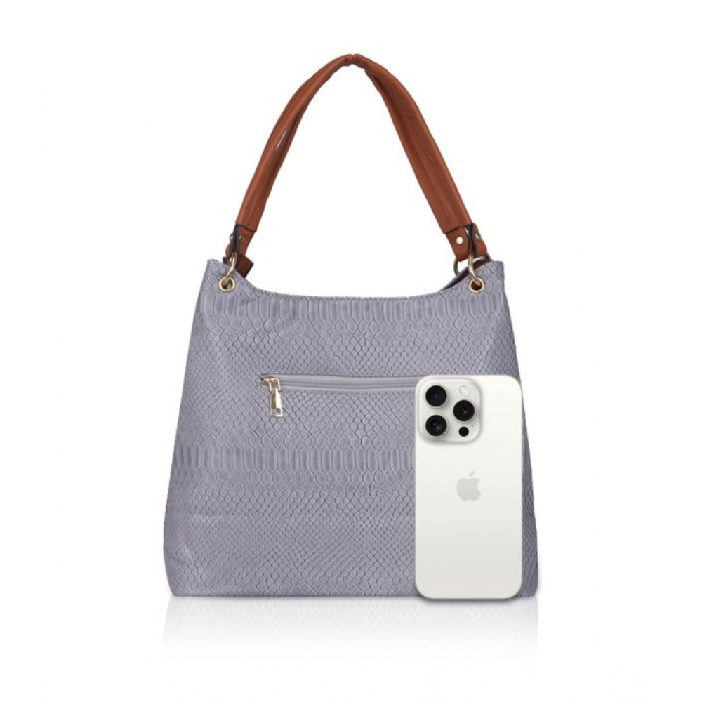 Women's Faux Leather Textured Tote Bag (Blue) - Image 2