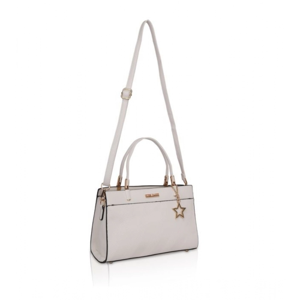 Women's Faux Leather Textured Adjustable Long Belt Handbag (White) - Image 2