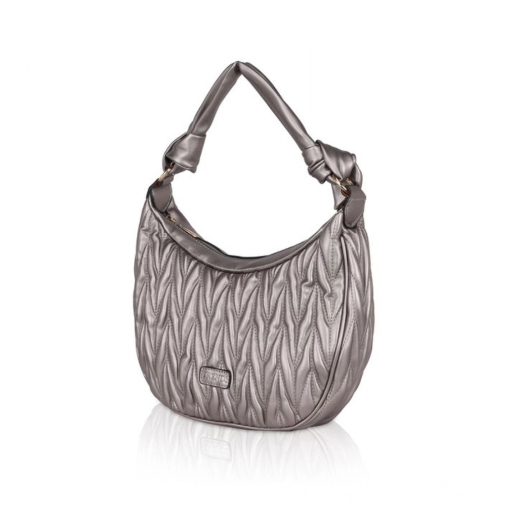 Women's Faux Leather Textured Handbag (Silver Grey) - Image 6