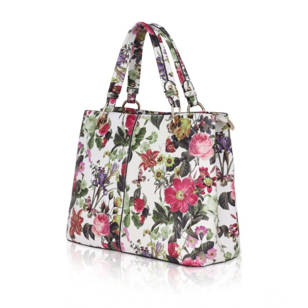 Women's Faux Leather Printed Handheld Bag (White Pink) - Image 6