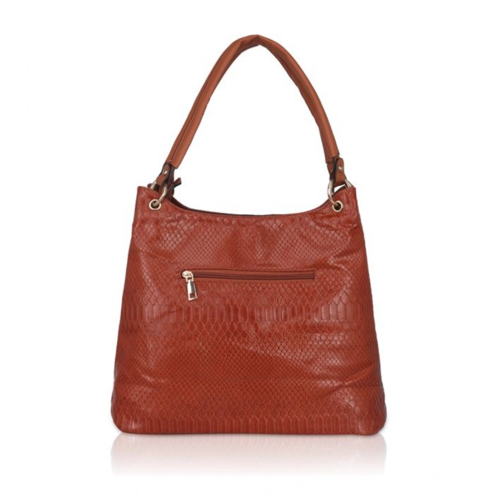 Women's Faux Leather Textured Tote Bag (Brown) - Image 4