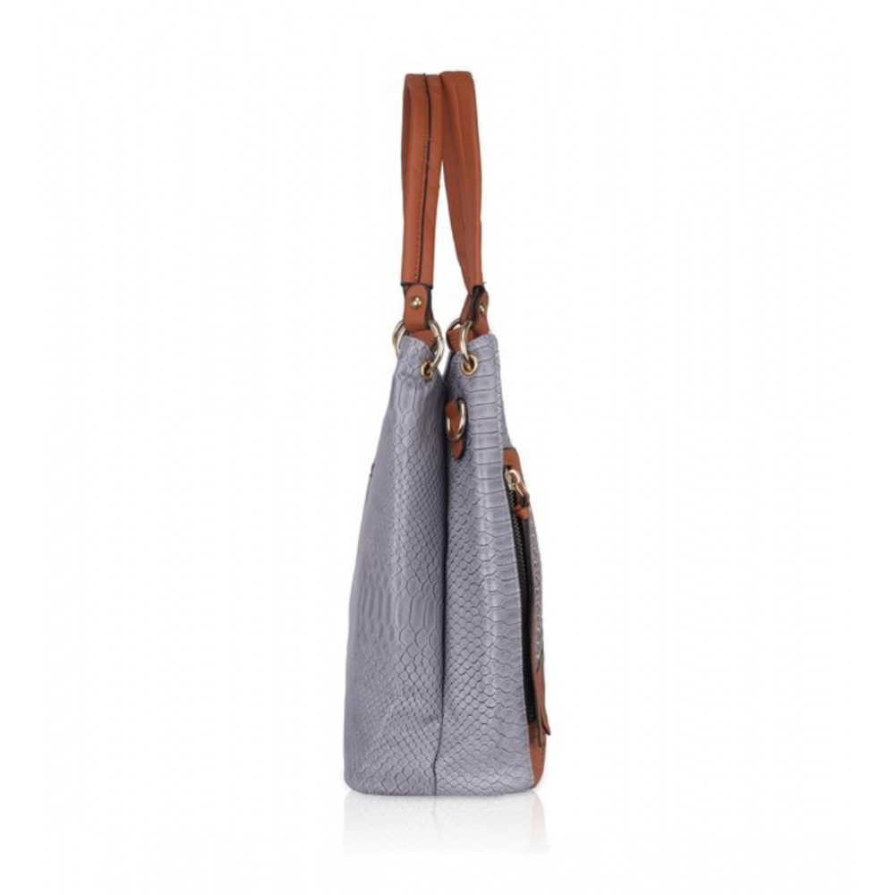 Women's Faux Leather Textured Tote Bag (Blue) - Image 5