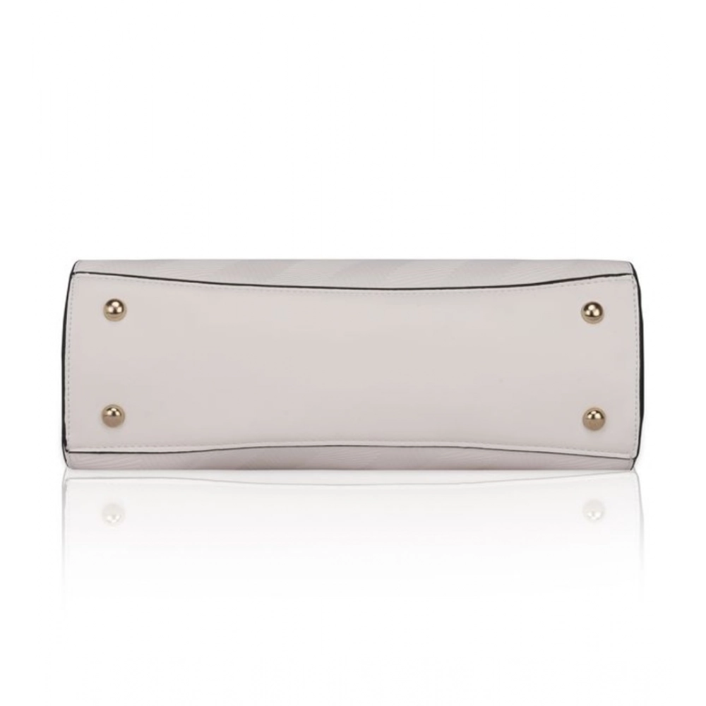 Women's Faux Leather Textured Adjustable Long Belt Handbag (White) - Image 3