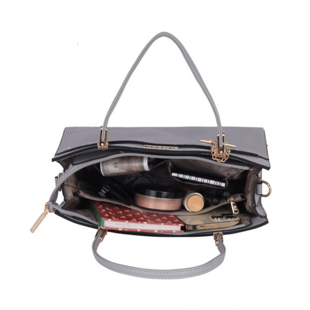 Women's Faux Leather Textured Adjustable Long Belt Handbag (Grey) - Image 2
