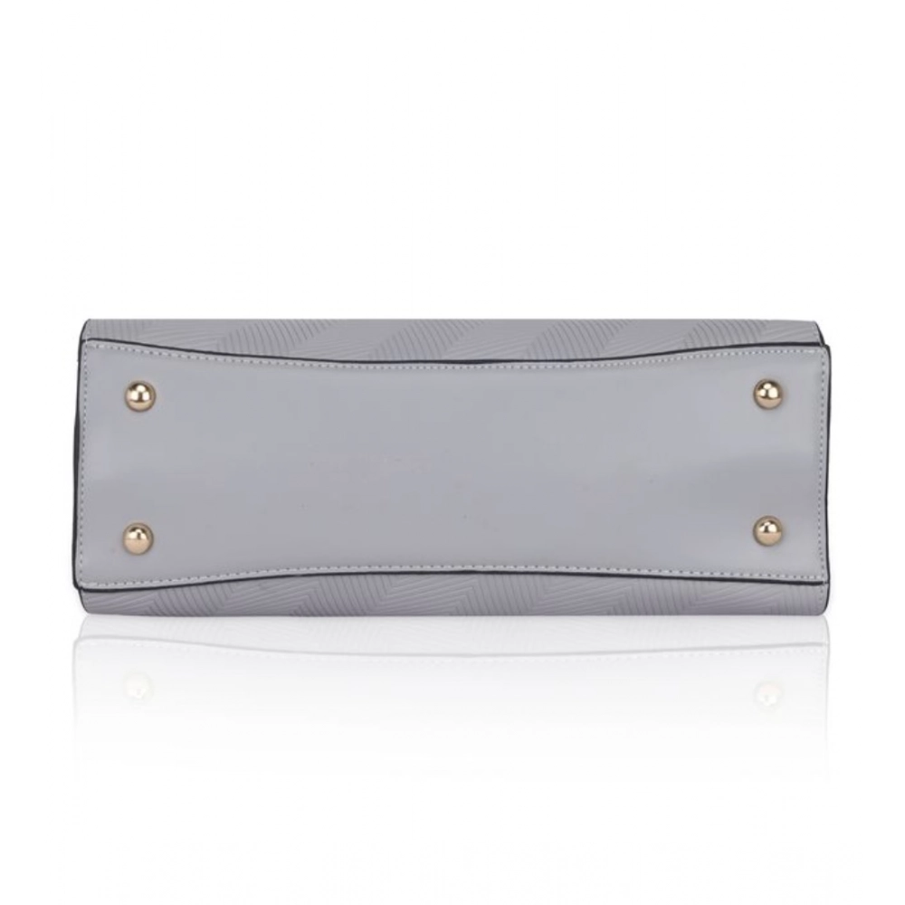 Women's Faux Leather Textured Adjustable Long Belt Handbag (Grey) - Image 3