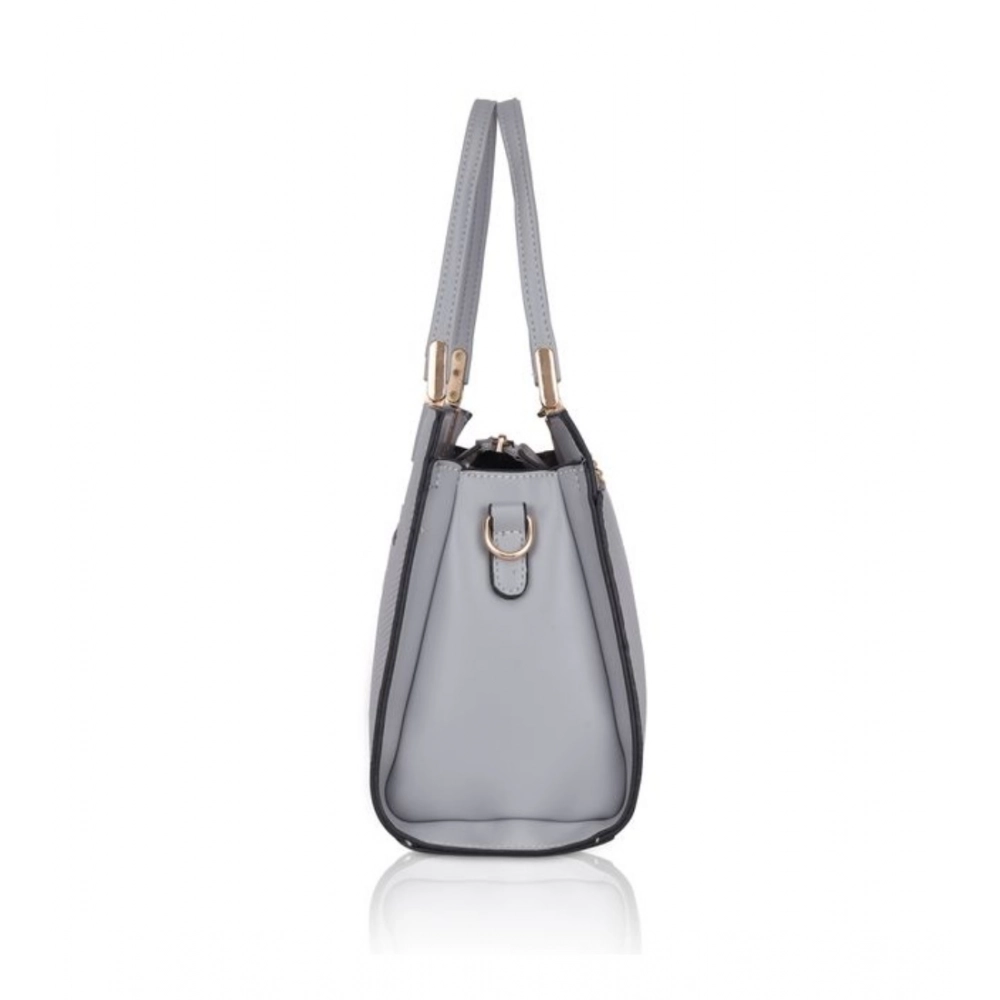 Women's Faux Leather Textured Adjustable Long Belt Handbag (Grey) - Image 4