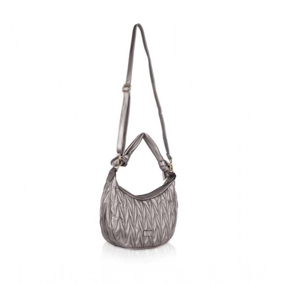 Women's Faux Leather Textured Handbag (Silver Grey) - Image 3