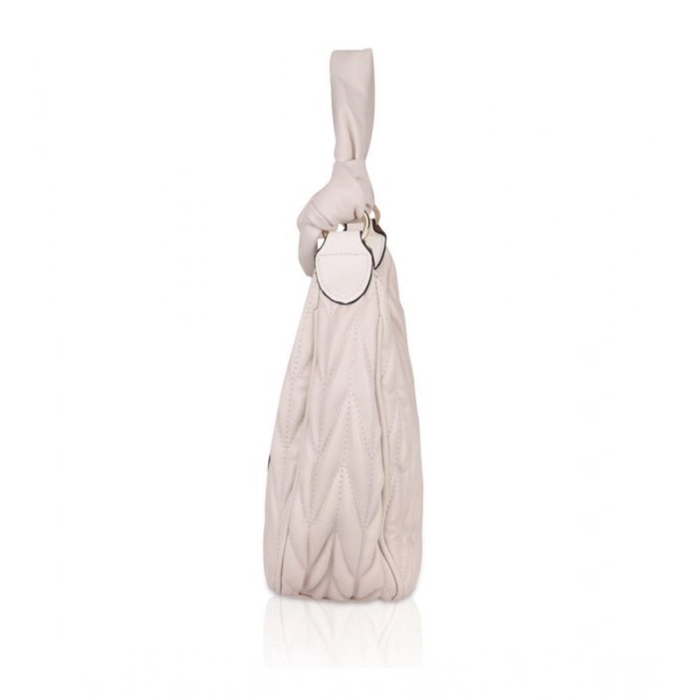 Women's Faux Leather Textured Handbag (Beige White) - Image 5