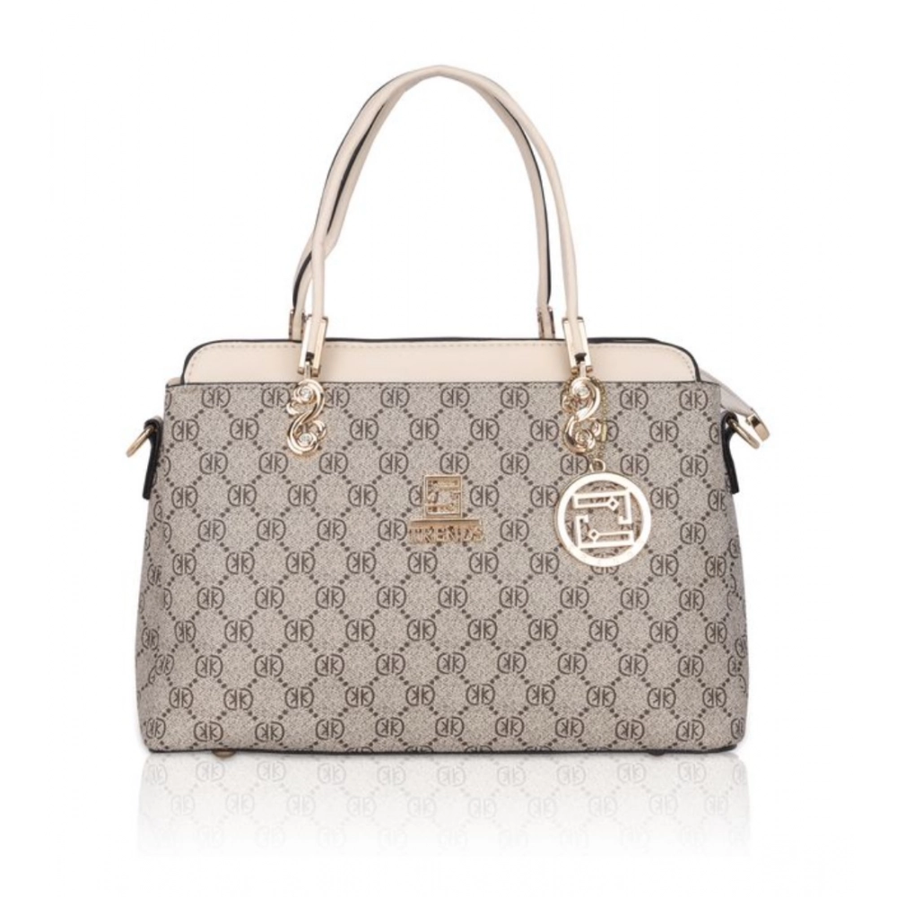 Women's Faux Leather Printed Handbag (Beige)