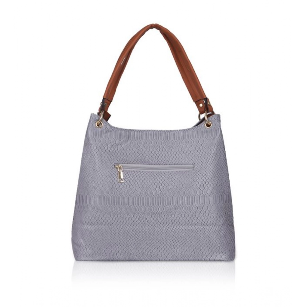 Women's Faux Leather Textured Tote Bag (Blue) - Image 4