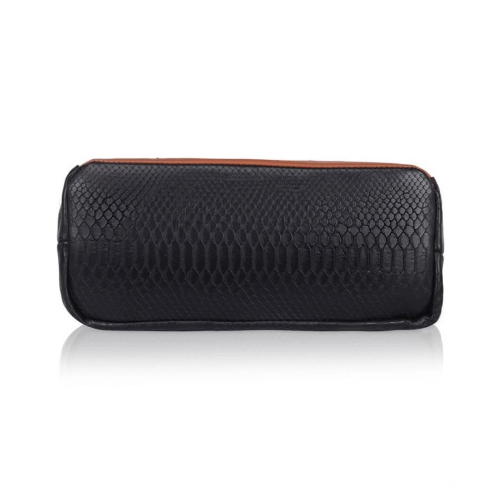 Women's Faux Leather Textured Tote Bag (Black) - Image 3