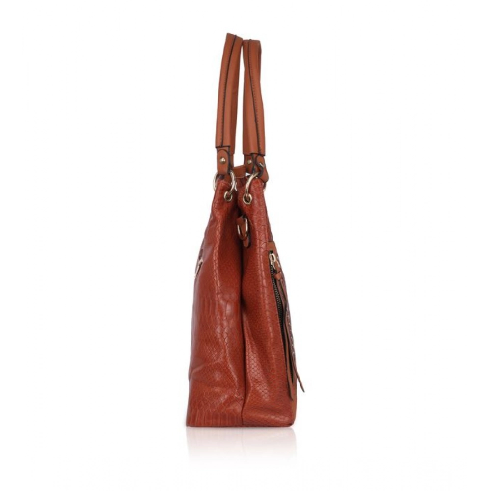 Women's Faux Leather Textured Tote Bag (Brown) - Image 5