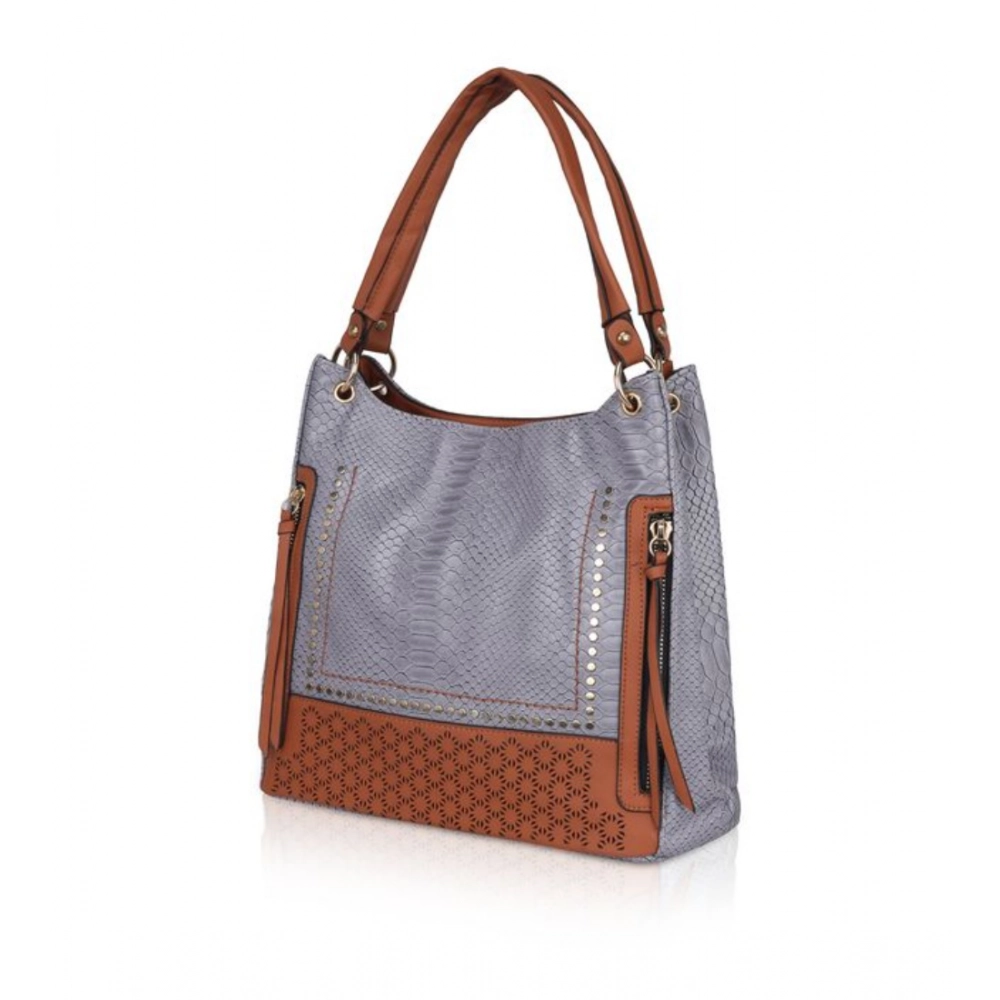 Women's Faux Leather Textured Tote Bag (Blue) - Image 6