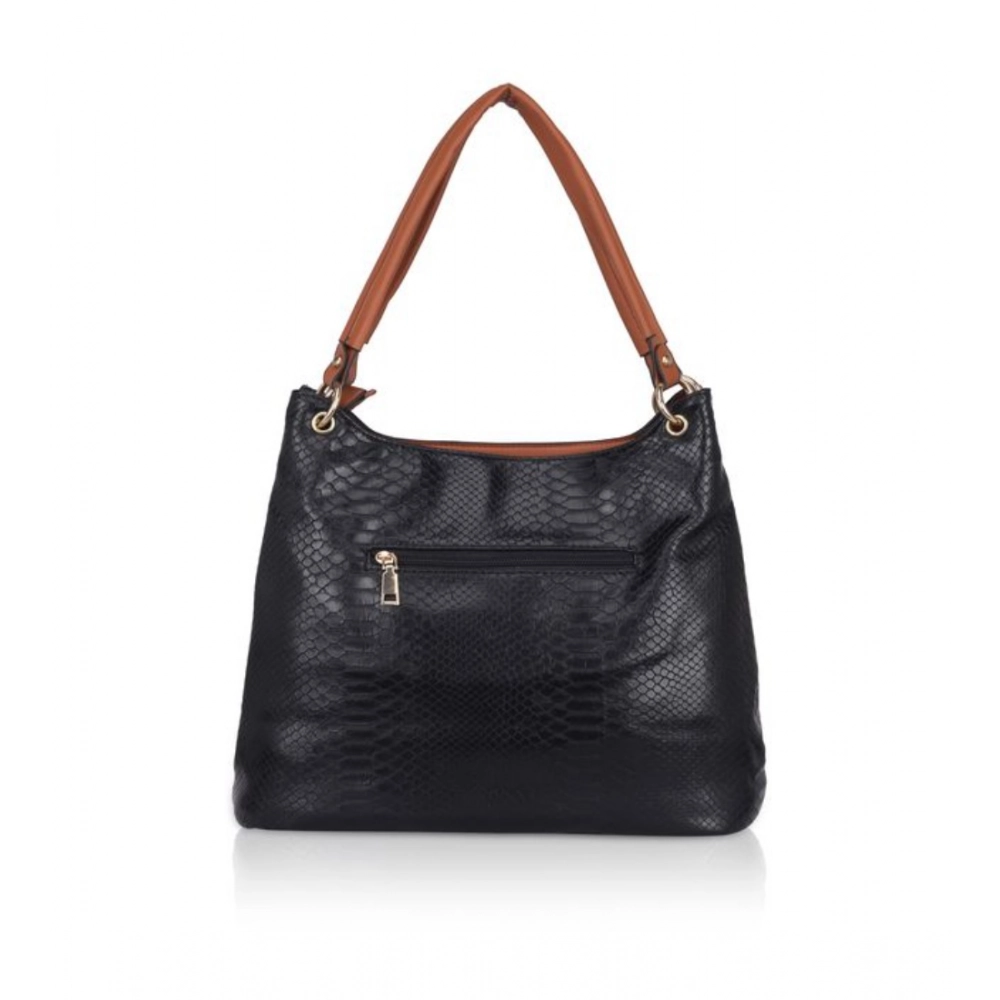 Women's Faux Leather Textured Tote Bag (Black) - Image 4