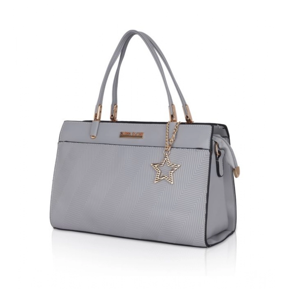 Women's Faux Leather Textured Adjustable Long Belt Handbag (Grey) - Image 5
