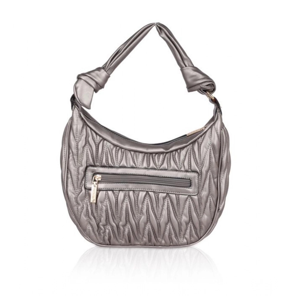 Women's Faux Leather Textured Handbag (Silver Grey) - Image 4