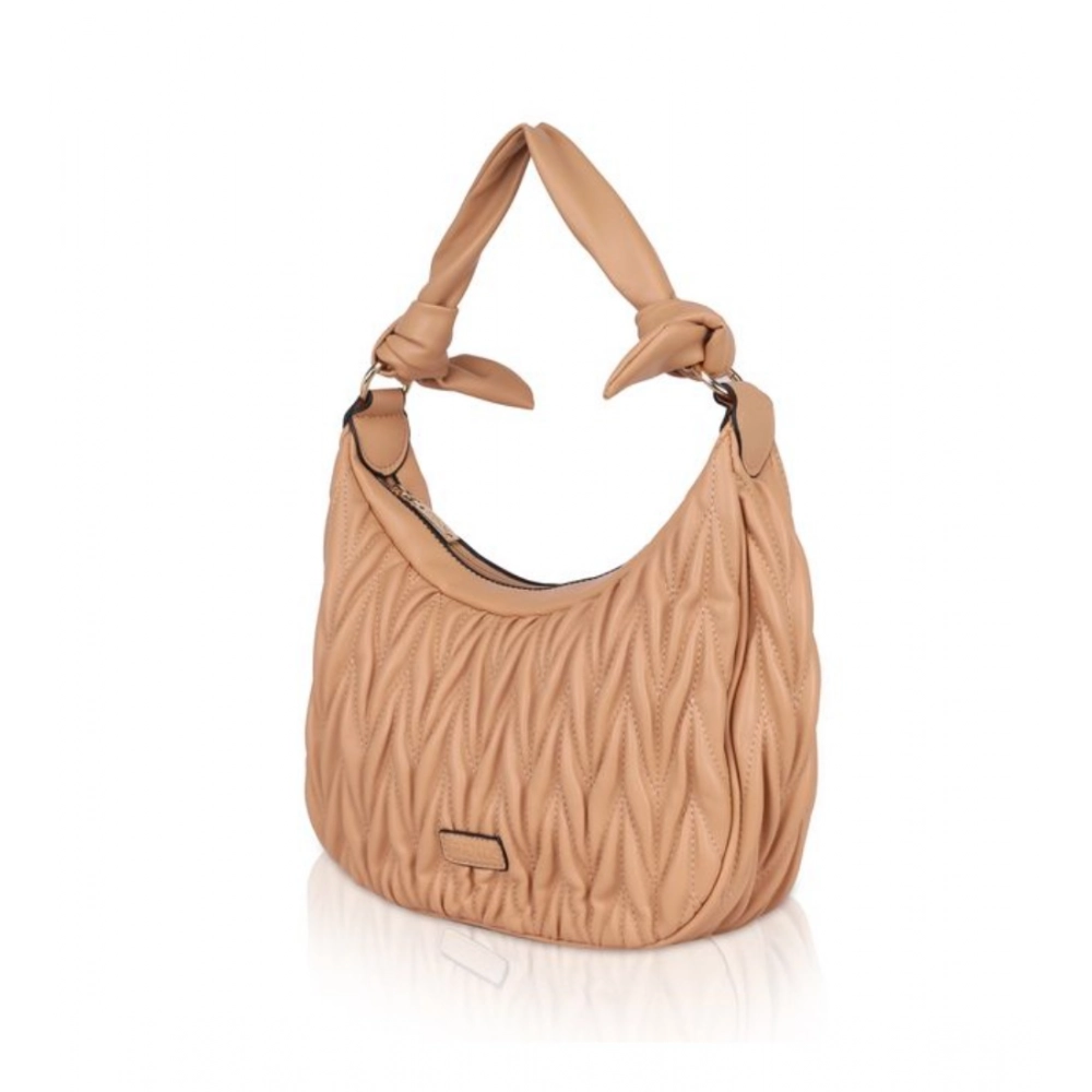 Women's Faux Leather Textured Handbag (Beige) - Image 6