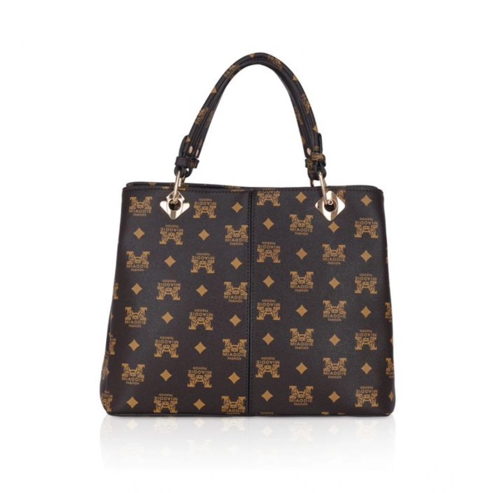 Women's Faux Leather Printed Handheld Bag (Brown )