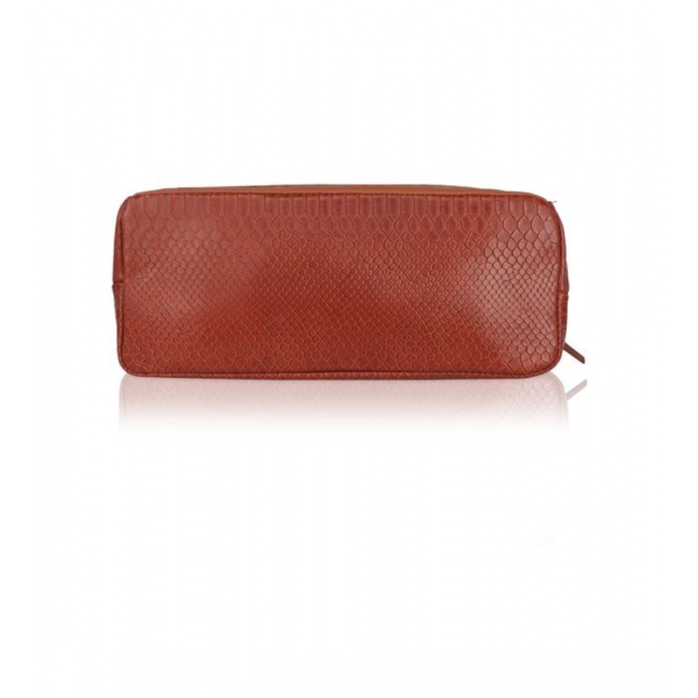Women's Faux Leather Textured Tote Bag (Brown) - Image 3
