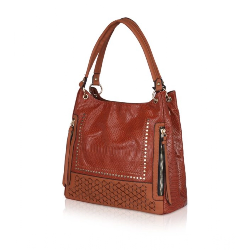 Women's Faux Leather Textured Tote Bag (Brown) - Image 6