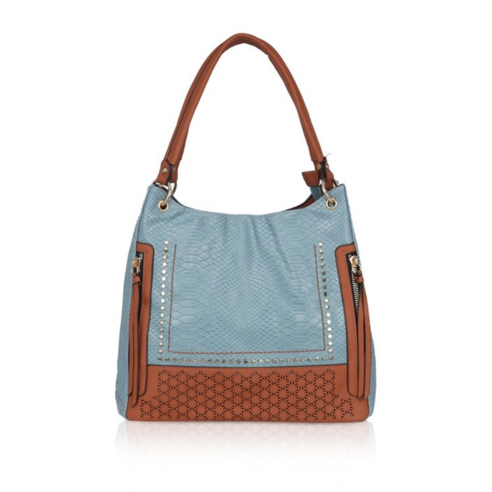 Women's Faux Leather Textured Tote Bag (Grey)