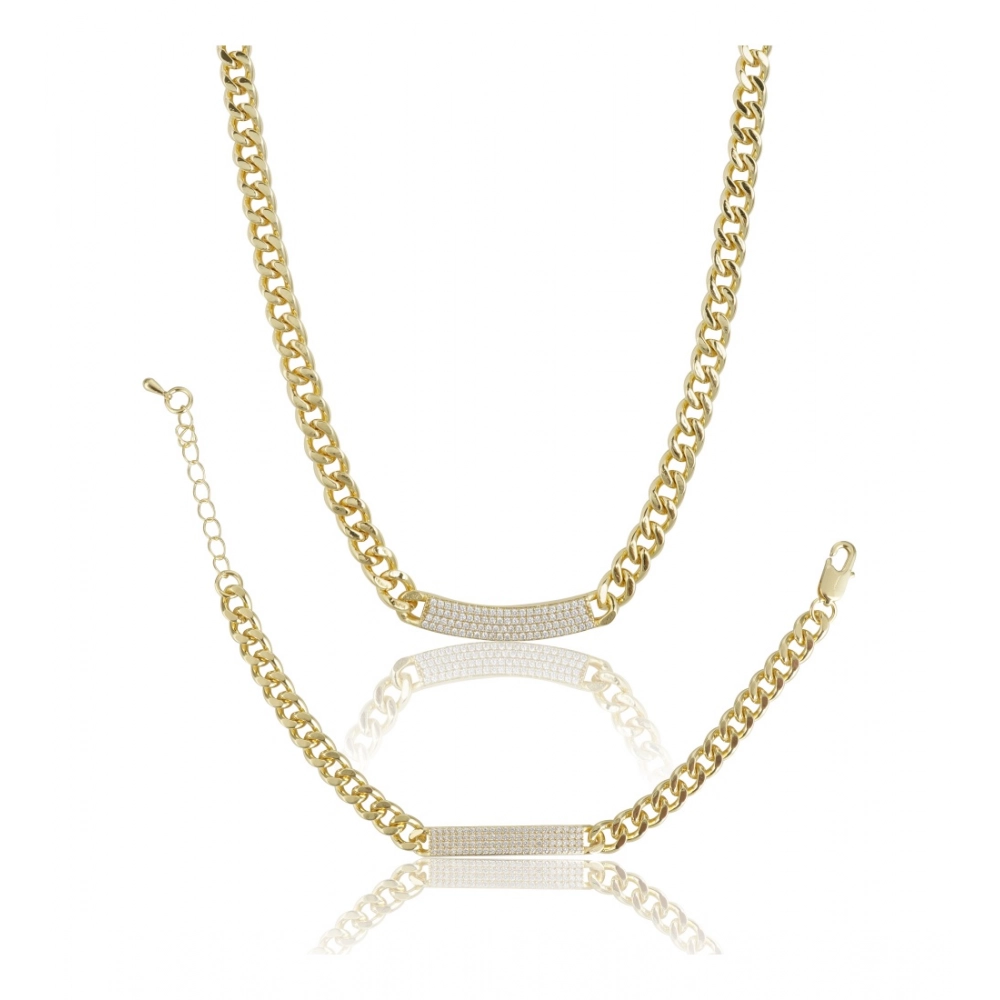 Women's Stainless Steel Gold Polish Polish Hand Bracelet And Necklace (Gold Plated)