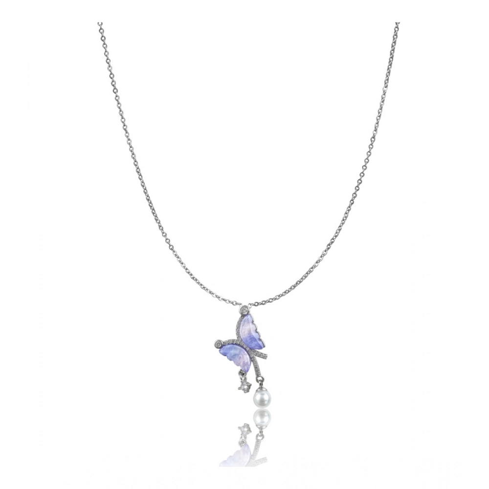 Women's Stainless Steel Butterfly Dailywear Pendent Delicate Chain (Silver Plated)